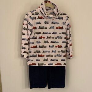 Charming Train Print Turtleneck with Navy Pants